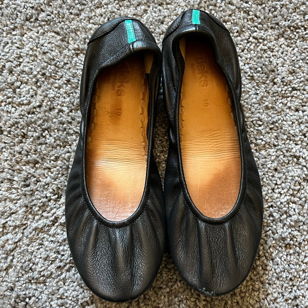 Tieks Black Leather Flats size 10